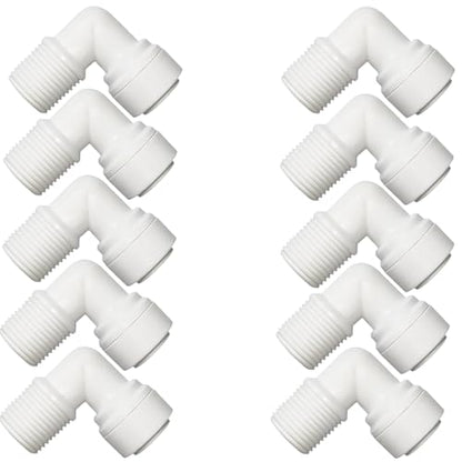 10 PCS Elbow Male Thread Adapter 1/4" Male x 1/4" OD Tube Quick Connect Fitting For RO Water System, Water Filter,Drinking Water, Water Purifier Tube Fitting - style: 1/4" male x 1/4" od Elbow(10)