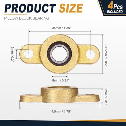 uxcell 4Pcs TF08 Pillow Block Bearings 8mm Bore, Copper Housing, ABEC 3 - size: TF08(8mm Shaft)
