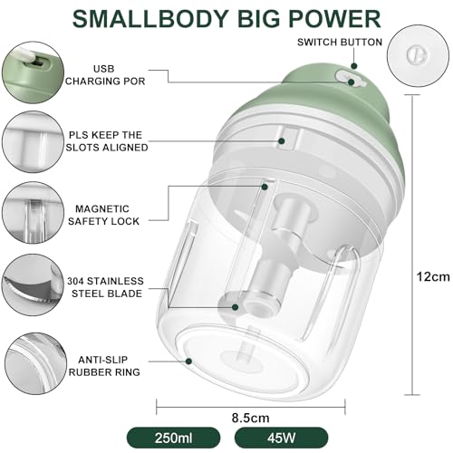 Electric Garlic Chopper, 250ML Garlic Mincer with Egg Beater - color: Green