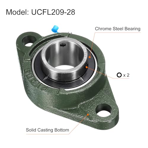 uxcell 2pcs UCFL209-28 Pillow Block Bearings 1-3/4 inch Bore Self Alignment, Solid Cast Iron Base Mounted Chrome Steel Bearings - size: UCFL209-28