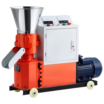 VEVOR Feed Pellet Mill Machine, 6 mm Animal Feed Pellet Making Machine, 3KW 240V Animal Food Granulator Mill Machines with 3 Pressure Rollers & 4 Wheels, Ideal for Poultry, Livestock, Farm Animals - size: 6mm (0.24") grinding disc
