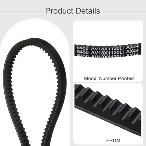 uxcell AX44 EPDM V-Belt, Raw Edge Cogged Industrial Rubber V Belt 1/2" Width x 44" Inside Circumference - size: AX44
