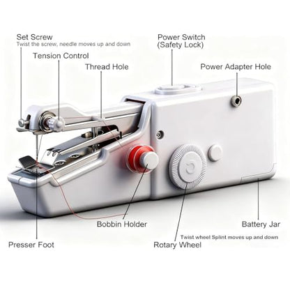 Handheld Sewing Machine, Mini Sewing Machine with Sewing Accessories, Electric Portable Stitch Tool for Beginners, DIY, Home