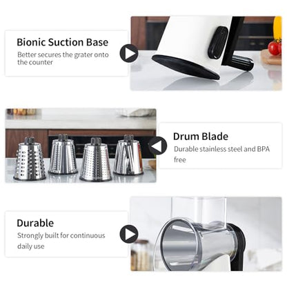 Weltonhm 4 in 1 Large Cheese Grater Hand Crank Rotary (White 4 Graters) - color: White, size: 4 Graters