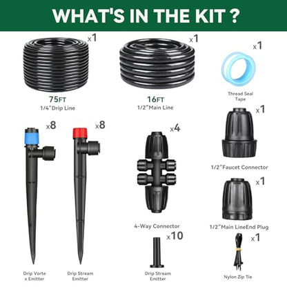 Drip Irrigation System for Garden, 2026-Upgraded Quick Connect Garden Watering Kit All-in-One with 1/2 inch 1/4 inch Irrigation Tubing for Garden, Lawn, Greenhouse, Raised Beds (91FT) - size: 91FT