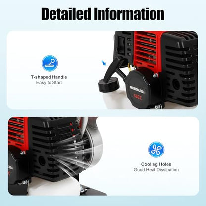 Commercial Gasoline Engine Water Pump 2 Stroke 52CC 1700W 1.5 Inch Inlet Portable Gasoline Water Transfer Pump with Manual Start, Air-cooling Water Pump for Flood Gardening Irrigation