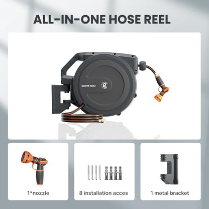 Giraffe Tools Retractable Garden Hose Reel 1/2"78FT Metal Bracket - size: 1/2 78FT