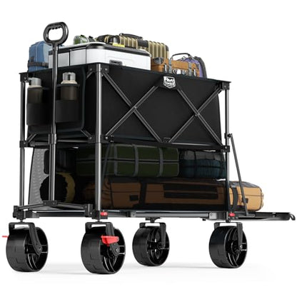 TIMBER RIDGE 400L Folding Double Decker Wagon with Brakes, 54" Extra Long - color: Black, size: Double Decker