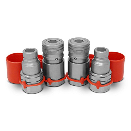 Summit Hydraulics 1/2" Skid Steer Flat Face Hydraulic Quick Connect Couplers/Couplings Set w/Dust Caps, 2 Sets - size: 2 Set