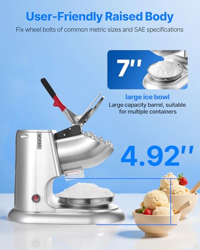 VEVOR Ice Crusher Machine, 220lbs Per Hour Electric 4 Blades Snow Cone Maker, Stainless Steel Shaved Ice Machine with Bowl and Cover, 300W 2000RPM Ice-Shaver for Home and Commercial Use, Silver - color: Silver