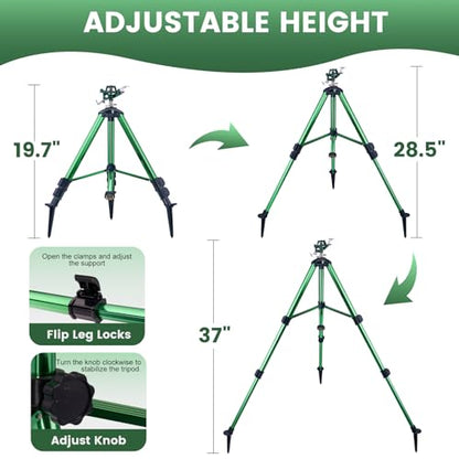 Sprinklers for Yard, Up to 50% Larger Watering Coverage, 2026 Heavy-Duty Impact Lawn Sprinkler on Spike Tripod Base with 360° Large Area Irrigation, Adjustable Extension Legs for Garden Lawn, D Green - color: Deep Green