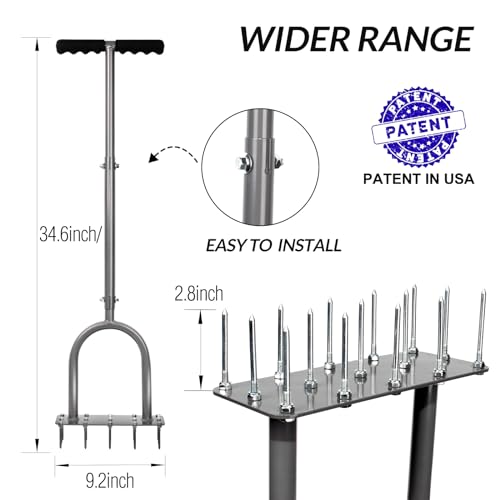 Walensee Manual Lawn Aerator Tool with 15 Iron Spikes, Garden Spike Aerator - style: 3-Row Spikes