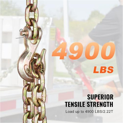 VEVOR G80 Transport Binder Chain, 5/16" x 14.2' Tow Chain with Clevis Grab Hooks, 4900 lbs Safe Working Load, Heavy Duty Trailer Logging Chain for Transporting Towing Truck Tie Down Binding Equipment - size: 5/16 Inch x 14 FT, style: 1 Pack
