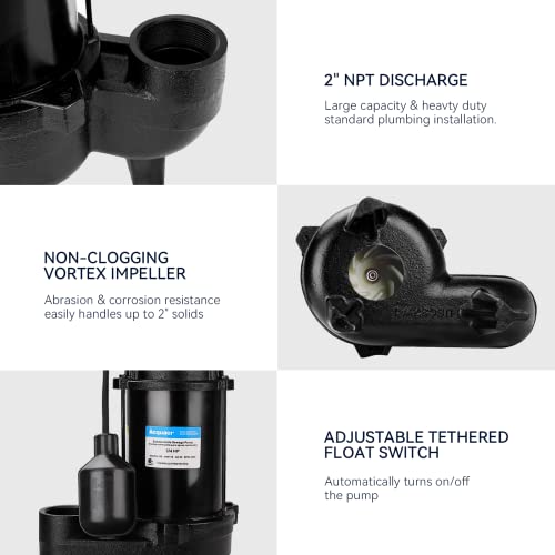 Acquaer 3/4 HP Submersible Sewage Pump 6400 GPH Cast Iron Effluent Pump - color: Dark