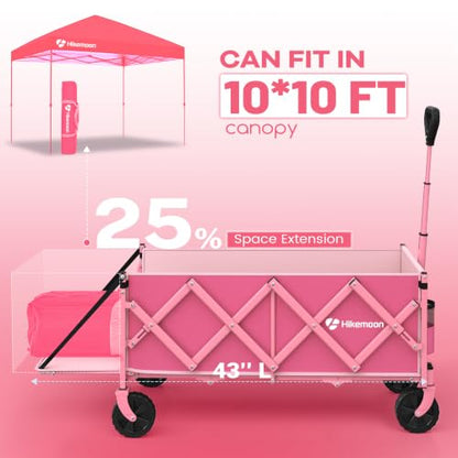 HIKEMOON 43'' Extra Long Folding Wagon with Extended Tailgate, Pink - color: Pink