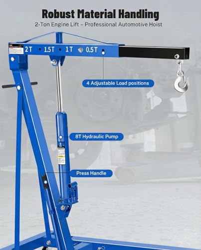 Garvee 2 Ton Engine Hoist Cherry Picker, 4400 Lbs, Foldable - color: Blue, size: Engine Hoist