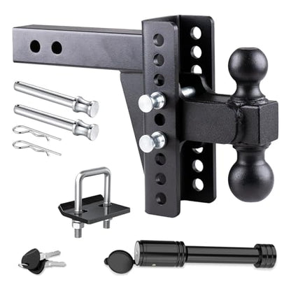 Adjustable Trailer Hitch Ball Mount for 2 Inch Receiver, 6" Drop/Rise Tow Hitch with 2" & 2-5/16" Dual Ball, Heavy Duty 20,000 LBS Capacity Truck Hitch Receiver, Powder Coated Steel with Hitch Lock