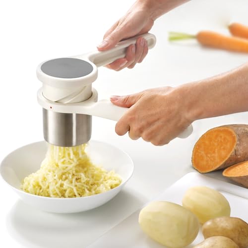 Joseph Joseph Helix Potato Ricer Masher Ergonomic Twist-Action Hand Manual Stainless Steel For Mashed Potato, Vegetable Purees, Stainless Steel - style: Potato Ricer