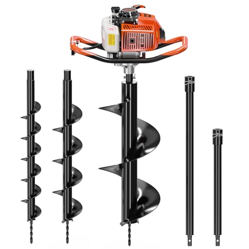 WORKIT 72CC Post Hole Digger, Auger Post Hole Digger Easy Start, 2-Cycle Xtreme Engine, Gas Powered Earth Auger with 4"+6"+12" Auger Drill Bit, 20"+30" Extension Rods, EPA Certification - size: 72cc+3 bit(4"+6"+12")+2 Ext(20"+30")