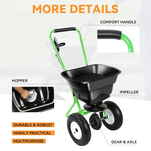 Auto Dynasty 80Lbs Walk-Behind Broadcast Spreader for Ice Melt/Seed, Green - color: Green