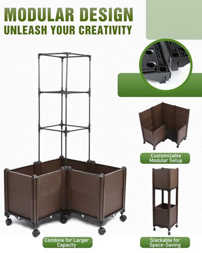 71inch 3-in-1 Planter Box with Trellis, Wheels, 6 Layer Tomato Cage