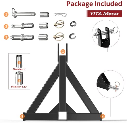 YITAMOTOR 3 Point Trailer Quick Hitch with 2" Receiver for CAT 1 Tractor - color: Black