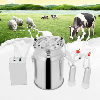 Pulsation Cow Milking Machine Rechargeable Electric Vacuum Goat Milker with 3.7 Gal Stainless Steel Bucket, Adjustable Suction Pulsation Vacuum Milker Portable Livstock Milking Machine (10L) - size: 10L