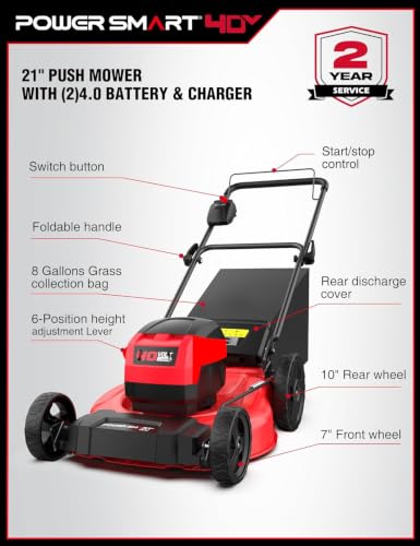 PowerSmart 40V 21" Electric Lawn Mower with Brushless Motor - color: Black and Cherry
