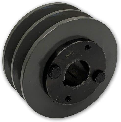 Double Groove 3.45" Cast Iron Electric Motor " H " Pulley/Sheave, Bushing Included, for 3/8" and 1/2" Top Width 3L/A/AK/4L/4LK Section V Belt, 2 Groove (1" Shaft / 1.00 Bore, 2AK34H) - size: 1" Shaft / 1.00 Bore