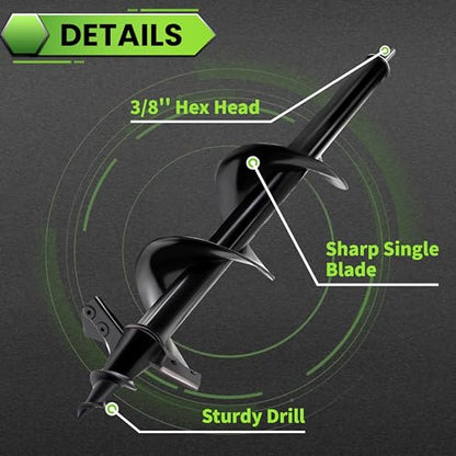 Auger Drill Bit for Planting - 4"X16" Heavy-Duty Auger Post Hole Digger for Fence - 3/8" Hex Drive Drill - size: 4"X16"