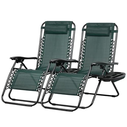 Nazhura Set of 2 Relaxing Recliners Patio Chairs Adjustable Steel Mesh Zero Gravity Lounge Chair Beach Chairs with Pillow and Cup Holder (Dark Green) - color: Dark Green