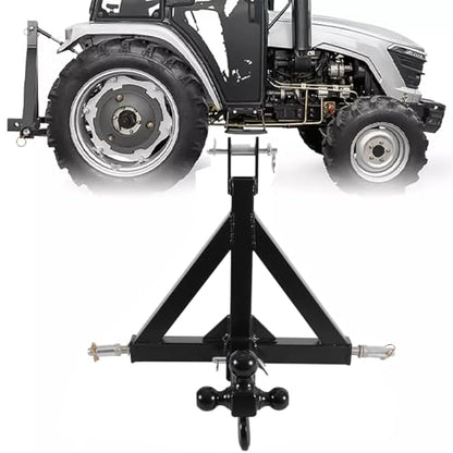 3 Point Trailer Hitch with 2" Receiver and Towing Hook - Heavy Duty Drawbar Adapter for 3 Pt Farm Equipment and Subcompact Trailers, Compatible with Kubota, Yanmar, Kioti, and Cat Tractors