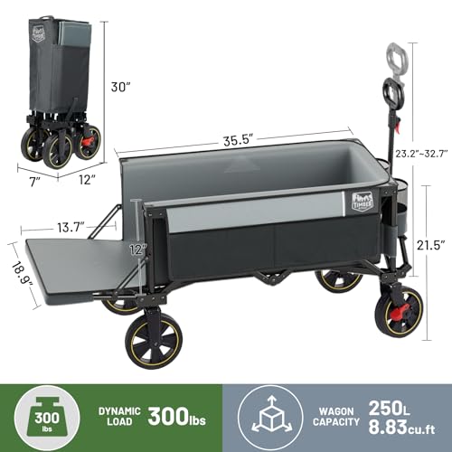 Timber Ridge 49" Extra Long Collapsible Folding Wagon with Tailgate&Brakes - color: Gray, size: 250L