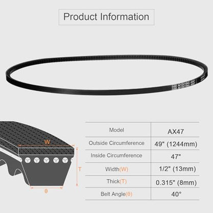 uxcell AX47 EPDM V-Belt, Raw Edge Cogged Industrial Rubber V Belt 1/2" Width x 47" Inside Circumference - size: AX47