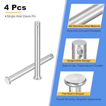 uxcell 4Pcs 3/8" x 4" Single Hole Clevis Pins, 304 SS Clevis Pins - size: 3/8" x 4"