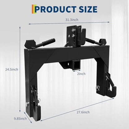 Garvee 3 Point Quick Hitch with 2" Receiver – 5-Level Quick Adjust Bolts - color: Black-1