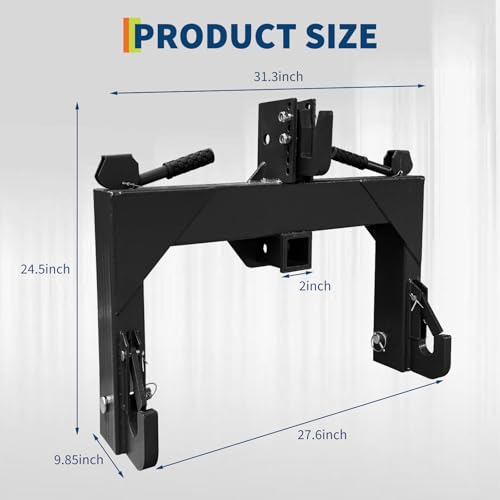 Garvee 3 Point Quick Hitch with 2" Receiver – 5-Level Quick Adjust Bolts - color: Black-1