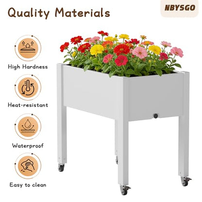 Raised Garden Bed with Wheels, Resin Elevated Planter Box, Ashen - color: Ashen, size: 26.3" H
