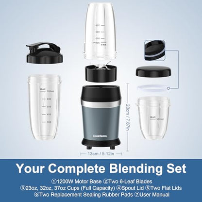Colarlemo 1200W Smoothie Blender, Personal Kitchen Blender, Ice Crushing - color: Ash Blue