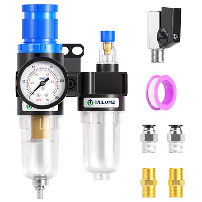 TAILONZ 1/4"NPT Pneumatic Pressure Regulator AFC2000 with Gauge & Lube Cup - style: Regulation + Filtration + Lubrication