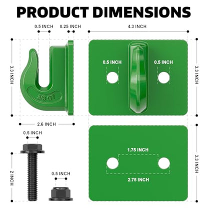 AUTOBOTS Tractor Bucket Hooks 3/8" Bolt On Chain Grab Hooks 2 Pack Green - color: Dark Green