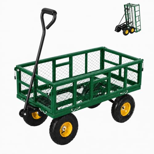 900 Lbs Steel Garden Dump Cart,Dump Wagon with Removable Sides - color: Green