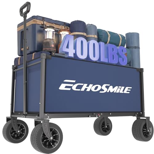 EchoSmile Collapsible Wagon Cart, Heavy Duty 400lbs Capacity, Blue - color: Blue&orange