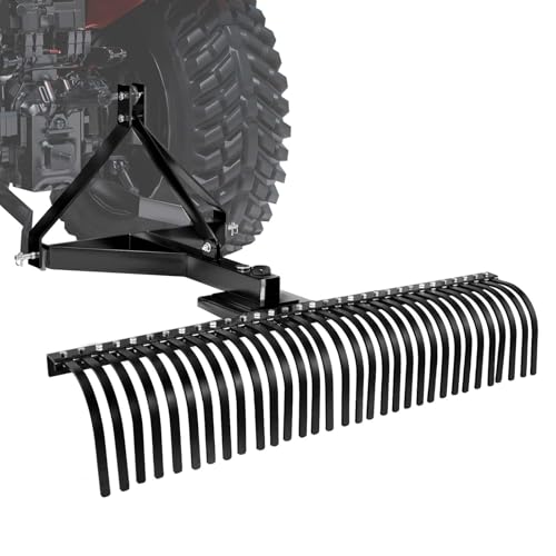 VEVOR Pull-Behind Thatch Remover, 60" Width, Equipped with 32 Durable Steel Prongs, Tractor-Compatible 3-Point Hitch Garden Rake, Ideal for Soil Preparation and Grass Maintenance - style: 60" 3-point Dethatcher with Attachments