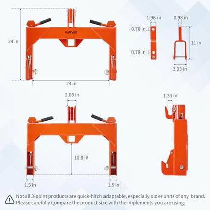 Garvee 3 Point Quick Hitch, 3000lbs 3-Pt Trailer Hitch Attachments with 2" Receiver Adaptation to Category 1 Tractor with 5 Level Adjustable Bolt