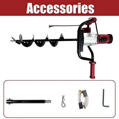 JACKCHEN 1500W Electric Post-Hole Digger with 6-Inch Auger Bit, Earth Auger Drill, Auger Bit Earth Auger, Ideal for Post Hole Digging, Drilling, Tree Planting, Red - color: Red, style: 1500W+6"Auger Drill, Red