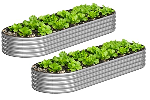 2PCS 8x2x1FT Galvanized Metal Raised Garden Bed,Outdoor Planter Box for Vegetables - size: 8x2x1(2PCS)