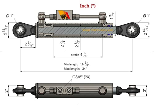 Hydraulic Top Link Cat. 2-2 with Locking Block 17 3/4” - 24” with 2 x Hoses