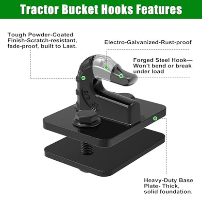 Insaga 3/8" Tractor Bucket Hooks - 2 Pack Forged Steel Bolt-On Grab Hooks - color: Black-2Pack
