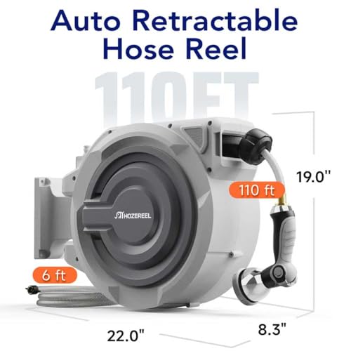1/2" x 110FT Retractable Garden Wall Mounted Hose Reel - size: 1/2" 110 FT Hose & Reel